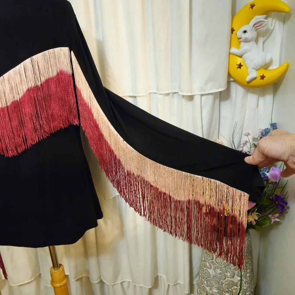 Idyllwind Free Fly Black Fringe Sleeve Top with Ombre Fringe - Picture 4 of 9